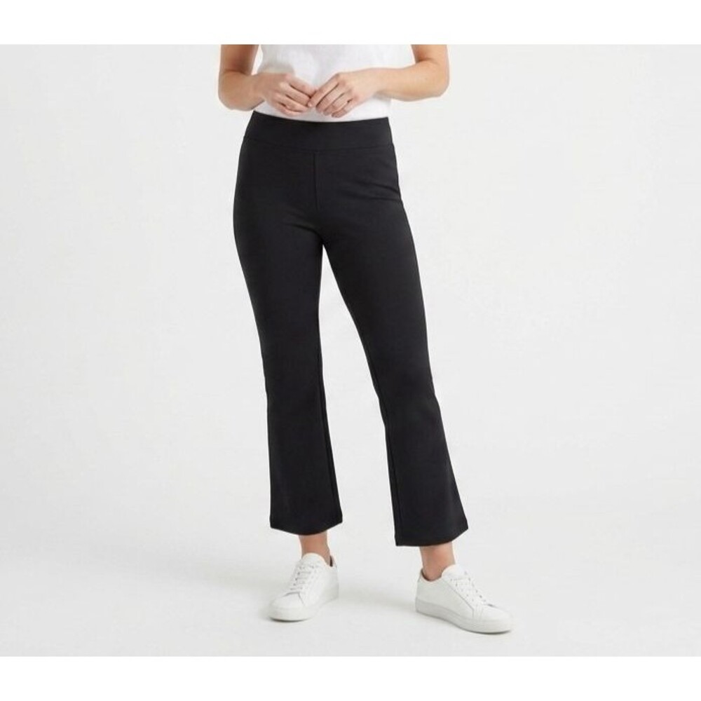 Quince Ultra-Stretch Ponte Kick Flare Pants Black Size L Large Crop Work Cropped